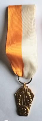MEDAILLE ruban épingle veston 4 cm orange/blanc