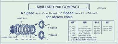 MAILLARD SPIDEL 700 5/6 SPEEDS ORO SPROCKETS - Pignons Maillard Or