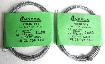 2 BRAKES CABLES INDECA FREIN VTT SUNTOUR SHIMANO - Cables de frein 1.80m